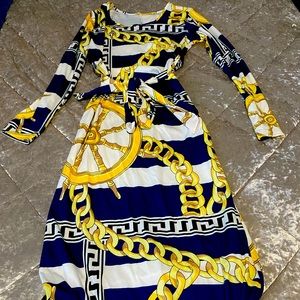 Long Tri-color belted dress